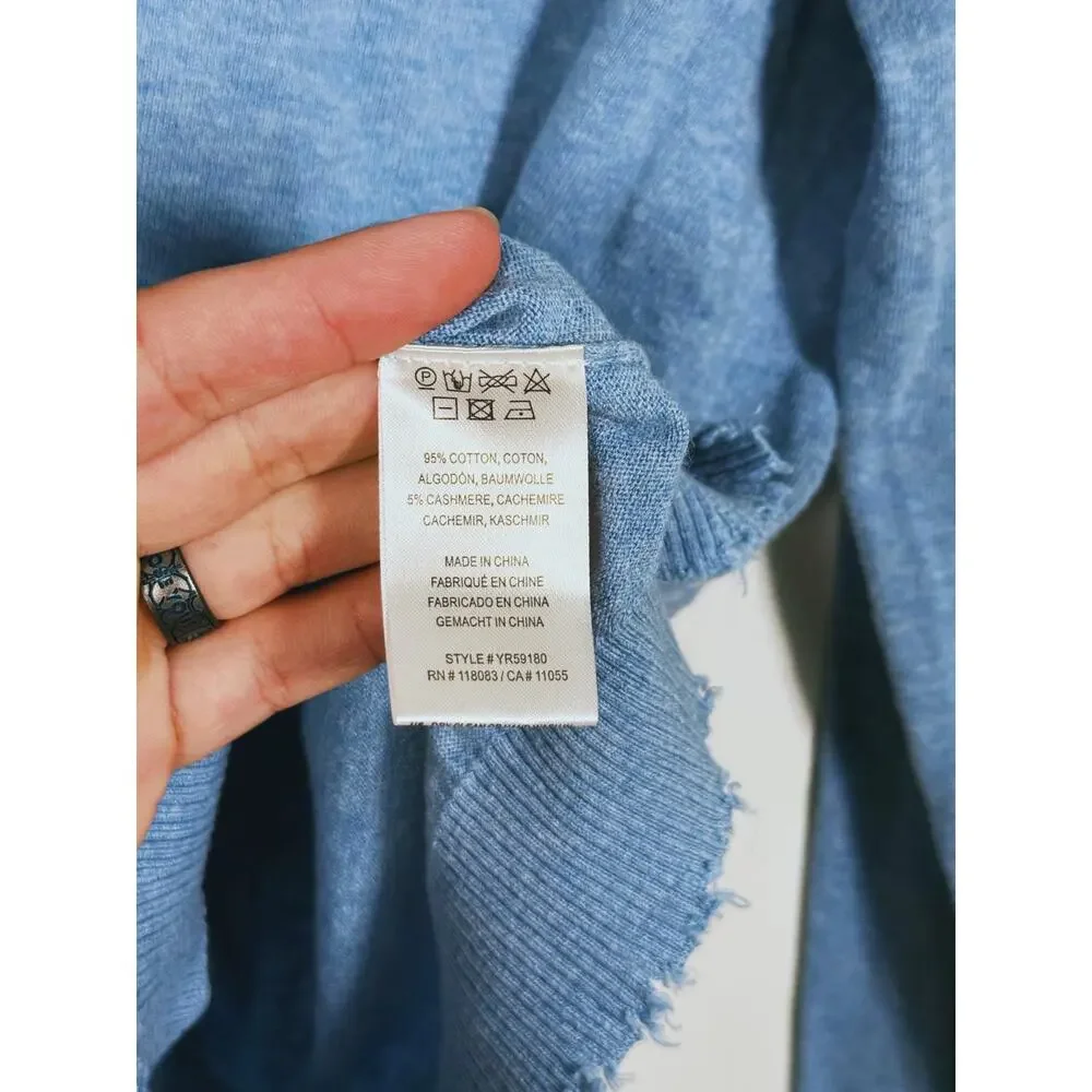 Minnie Rose Coastal Cashmere V-Neck Sweater Small Blue Preppy Quiet Luxury Soft